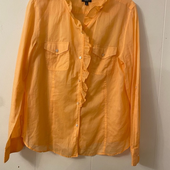 Vintage Talbots Semi Sheer Blouse Peach Ruffled
Button Front Cotton Top Size 14 - Picture 7 of 14